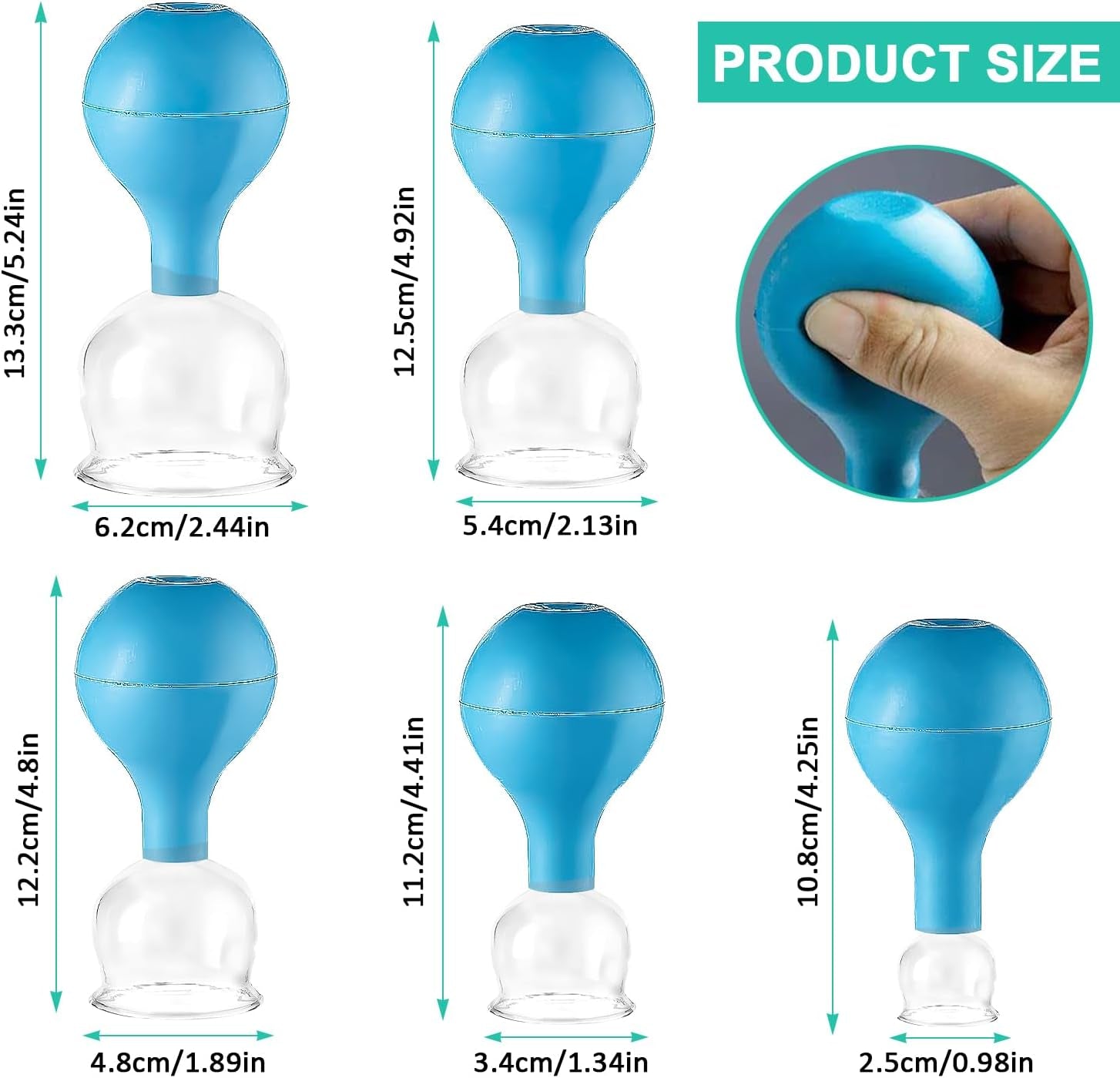 5 Piezas Unidades Juego De Ventosas, Ventosas Fisioterapia Con Bola De Succión, Ventosas Faciales, Ventosas Masaje, Ventosas De Vidrio, Usado Para Faciales O El Cuerpo