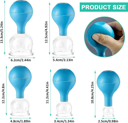 5 Piezas Unidades Juego De Ventosas, Ventosas Fisioterapia Con Bola De Succión, Ventosas Faciales, Ventosas Masaje, Ventosas De Vidrio, Usado Para Faciales O El Cuerpo
