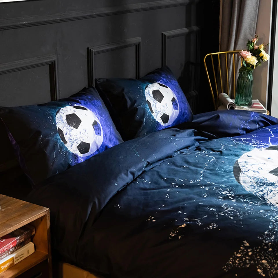 Boys Bedding Set Football Single Twin Bed Sets 3D Black Duvet Cover Queen King Size Child Pillowcase Summer Comforter Bed Sheets