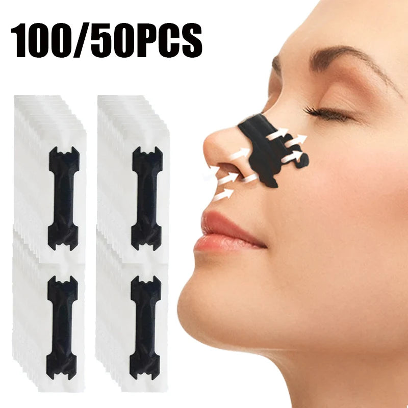 100/50PCS Black Nose Strips Extra Strength Nasal Strips Better Sleeping Non-Invasive anti Snoring Strips for Adults and Children