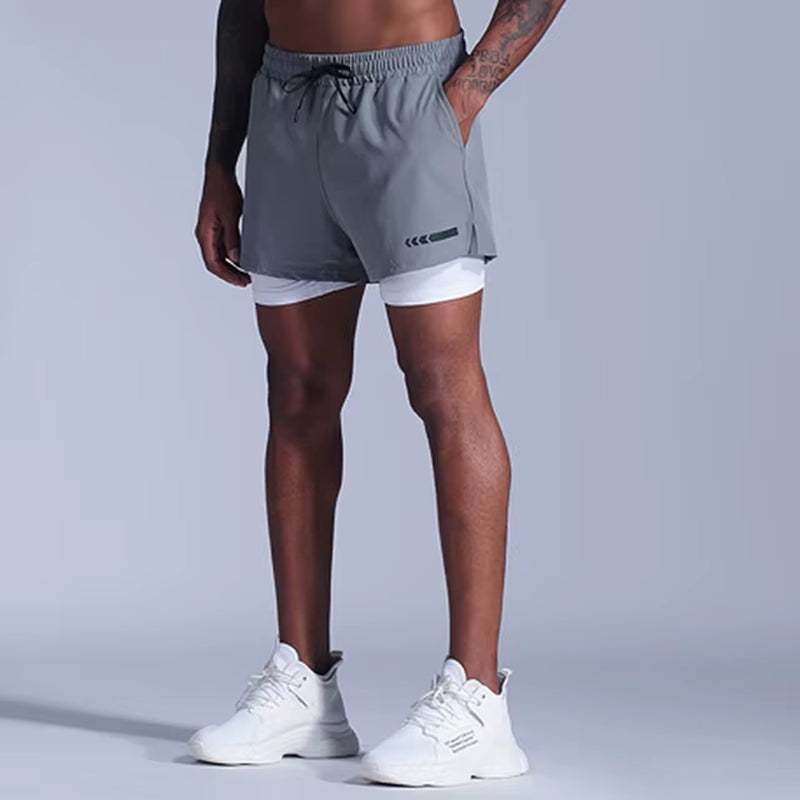 2 in 1 Men'S Sport Running Shorts Quick Dry Mens Jogging Fitness Racing Shorts Soccer Training Track and Field Shorts Marathon