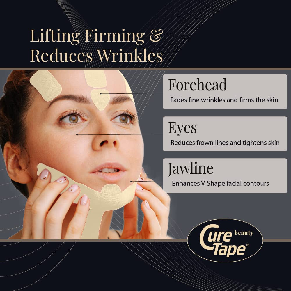 Curetape Cinta De Kinesiología Curetape Beauty | Cinta Antiarrugas | Lifting Para Tonificar, Reafirmar Y Tensar La Piel | Venda Piel Sensible | Suave En La Piel Y Resistente Al Agua | 5Cm X 5M