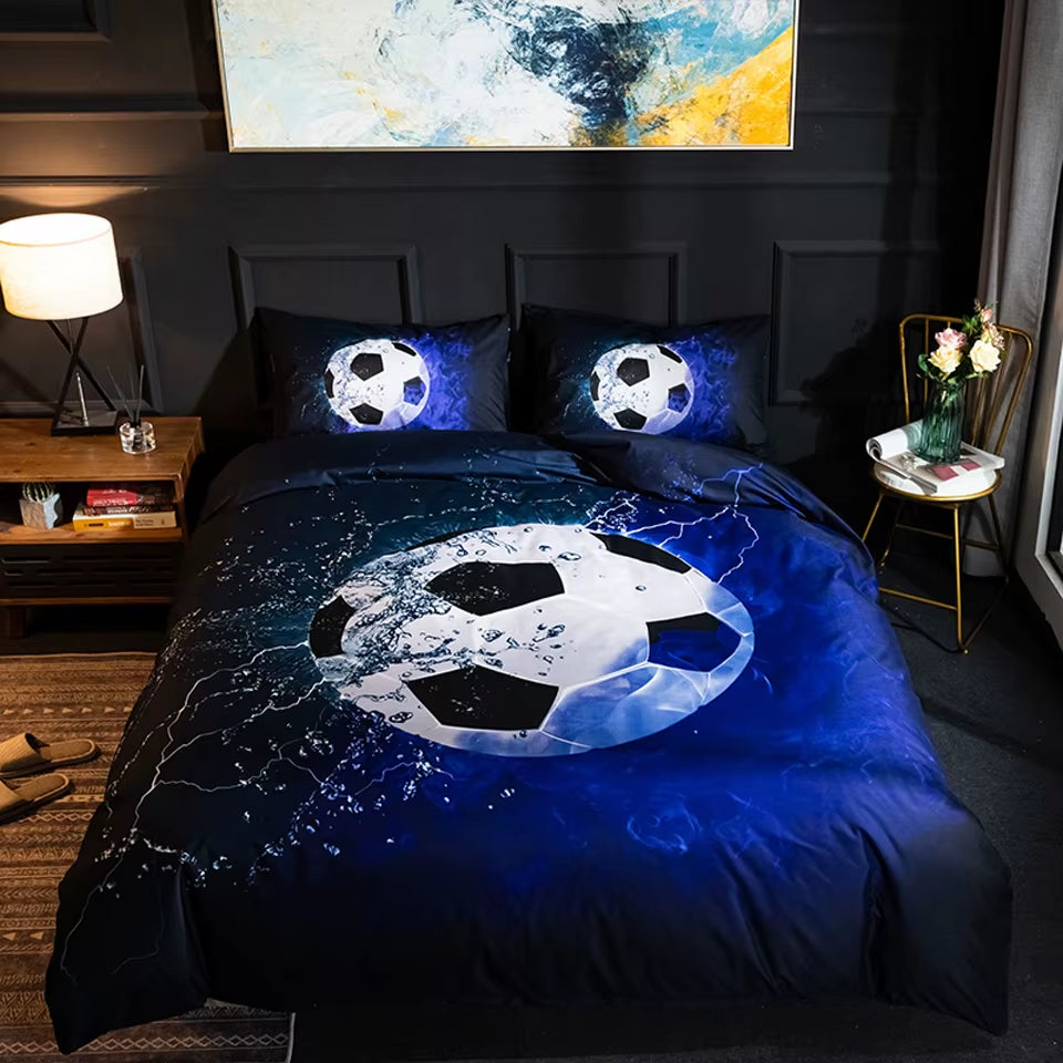 Boys Bedding Set Football Single Twin Bed Sets 3D Black Duvet Cover Queen King Size Child Pillowcase Summer Comforter Bed Sheets