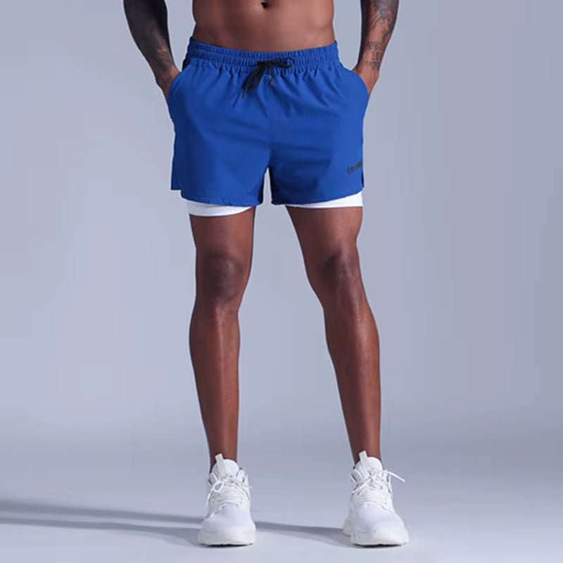 2 in 1 Men'S Sport Running Shorts Quick Dry Mens Jogging Fitness Racing Shorts Soccer Training Track and Field Shorts Marathon