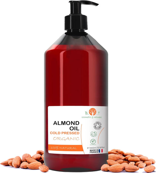 Aceite De Almendras, Organico, Prensado En Frio, Puro, Natural. Aceite Masaje Profesional, Aceite Cabello Y Pestañas, Hidratante Corporal Manos, Uñas, Antiedad, Estrias, Embarazo, 1000 Ml